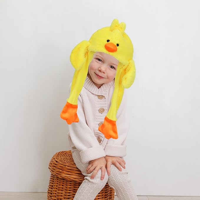 Animal Hat with Ears Moving Jumping Pop Up Beating Hat Plush Holiday Cosplay Dress Up Funny Gift for Kids