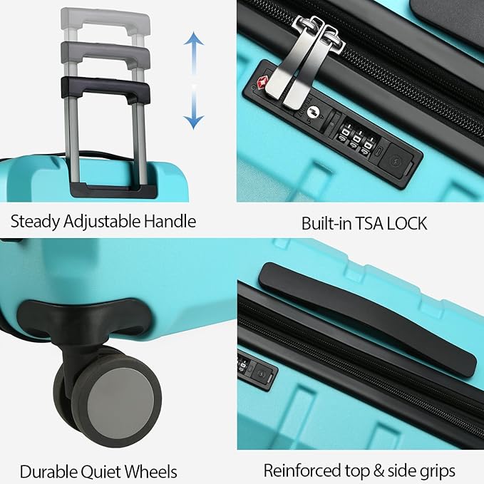 KROSER Hardside Expandable Carry On Luggage with Spinner Wheels & Built-in TSA Lock, Durable Suitcase Rolling Luggage with USB Port, Carry-On 20-Inch, Lake Blue