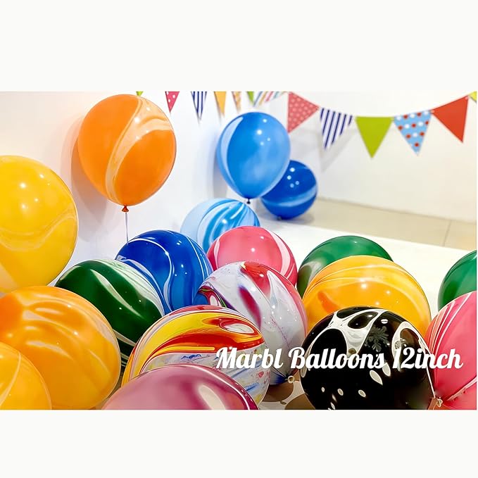Rainbow Tie Dye Balloons - 50 PCS 12 Inch Marble Agate Latex Swirl Hippie Party Balloons for Tie Dye & Christmas Birthdays