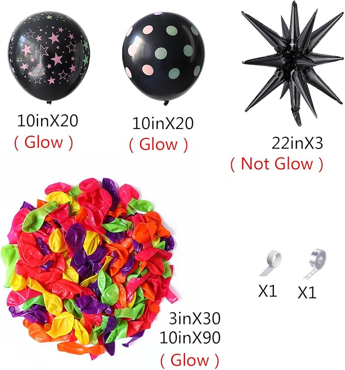 165Pcs UV Neon Balloon Arch Garland Kit for Glow in the Dark Party Decorations,UV Black Light Luminous Fluorescent Rainbow Balloons for Let's Glow Birthday Wedding Back to 80s 90s Disco Party Decor