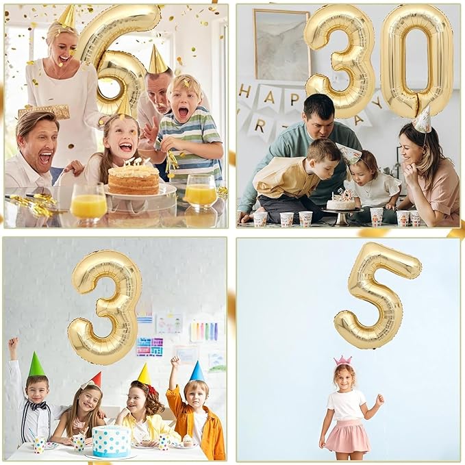 40 inch White Gold Number Balloon Giant Foil Helium Balloons Champagne Gold Number 6 Balloon for 6th Birthday Party Decorations