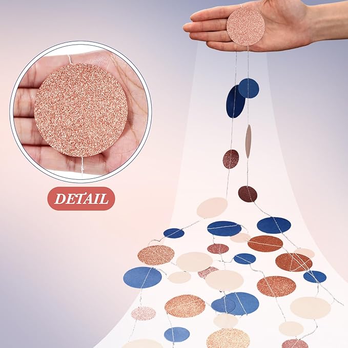 Outus 5 Pieces Blue,Pink,Rose Gold Round Dots Garland Easter Graduation Party Hanging Decor Each Length 13.1ft Glitter Paper Dot Streamers for Birthday Wedding Classroom