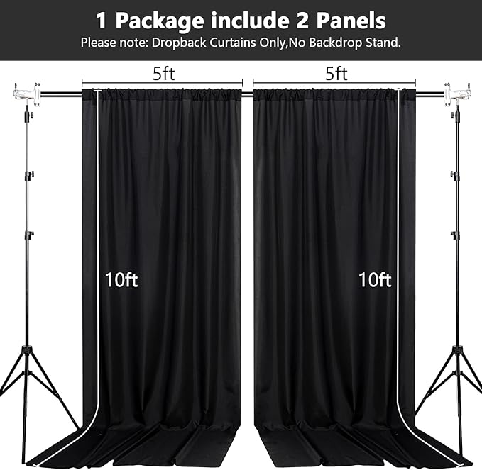 MEETSKY Black Backdrop Curtain for Party Backdrop Drapes Panels with Rod Pockets Polyester Fabric Curtain Backdrop Black Birthday Party Home Decor for Boys Teens Men, 5ft x 10ft, 2 Panels