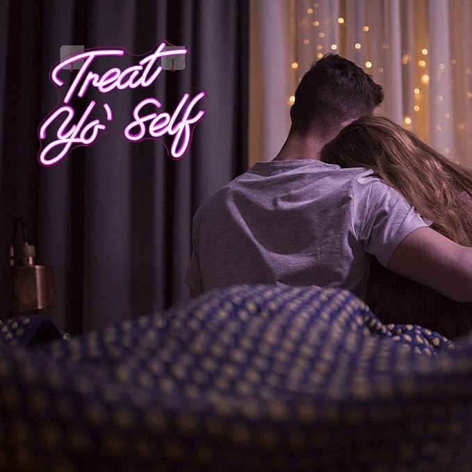 Gamerneon Treat Yourself Neon Sign Pink Led Word Neon Lights Usb Neon Light Signs for Bedroom Home Light Up Letter Neon for Birthday Party Gifts