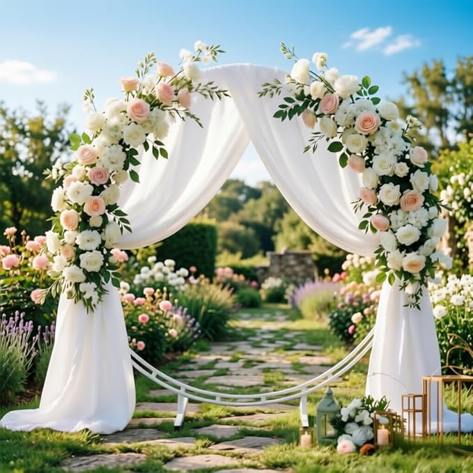 White Wedding Arch Draping Fabric 30'' x 18FT Sheer Chiffon Arch Drape Backdrop 1 Panel Drape for Easter Bridal Shower Baby Shower Photo Booth Church Decor Birthday Party Outdoor Decoration