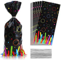 Neon Cellophane Treat Bags Plastic Colorful Candy Goodie Bag with Twist Ties for Birthday Party Decoration Gift Wrap (200/black)