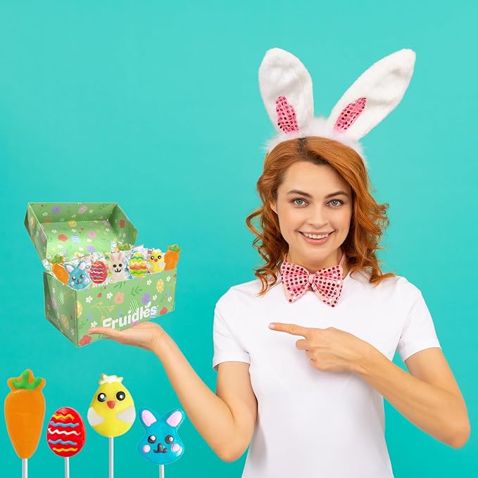 Fruidles Easter Variety Pack 12 Lollipops Suckers, Yellow Bunny Rabbit, Orange Carrot Designs Fat-Free, Individually Wrapped Easter Pops (12-Pack)