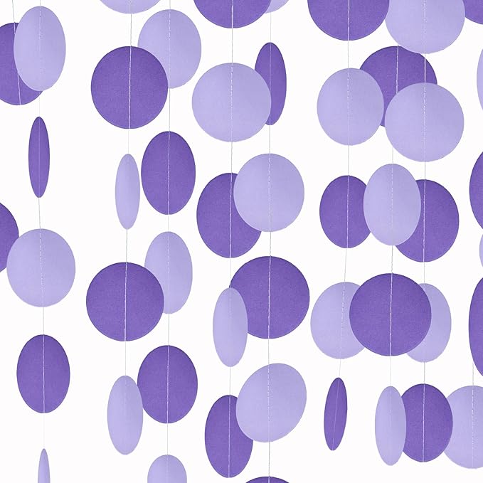MerryNine Paper Garland 5 Pack, 50ft Glitter Paper Garland Circle Dots Hanging Decor, Banner for Baby Shower, Birthday, Nursery Party Decor (Purple)