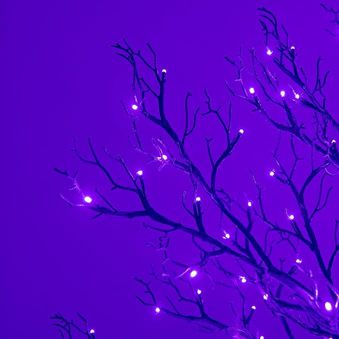 LIGHTSHARE 6FT Halloween Willow Tree 200 LED Lights Artificial Black Spooky Tree for Home, Festival, Nativity,Party, and Christmas Decoration, Indoor and Outdoor Use (Purple, 6FT)