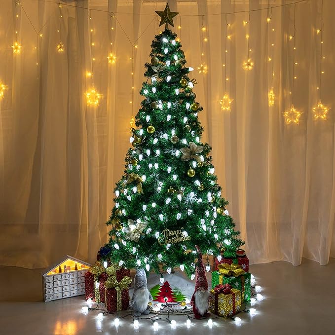 AWQ 100LED 81 FT C9 Christmas String Lights Plug in Fairy Twinkle String Lights 8 Modes Timer Function Waterproof Extendable for Indoor Outdoor Wedding Party Christmas Decoration (100, White)