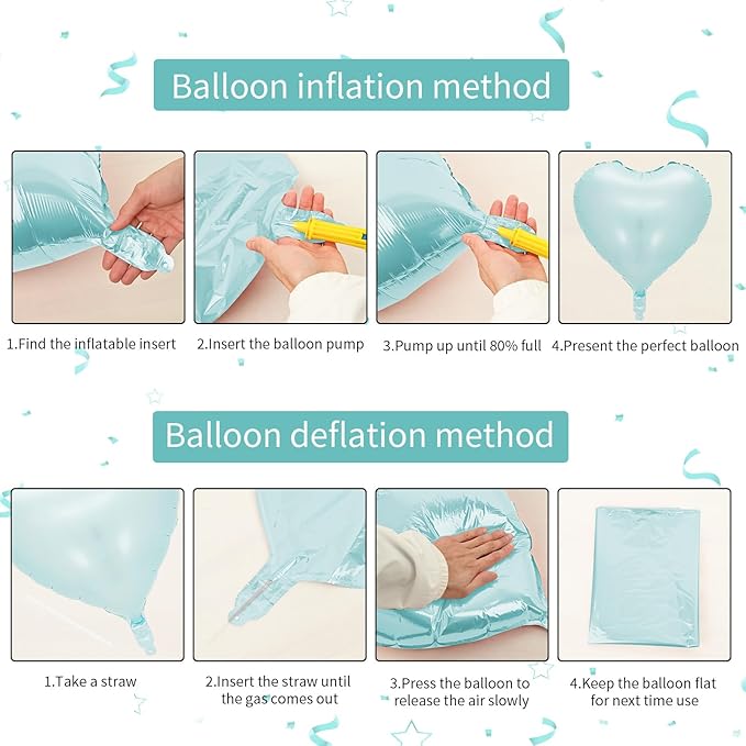 Baby Blue Heart Balloon, 10PCS Blue Foil Heart Balloons, 18inch Pastel Blue Heart Shape Balloons Helium Birthday Party Decorations for Boys Girls Brithday Party, Valentines Day, Wedding, Anniversary