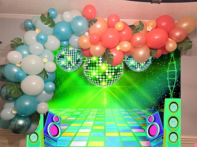 Dance Party Backdrop Retro 80s 90s Theme Stage Dance Ball Music Birthday Party Decoration DJ Photography Background 10X8 ft for Baby Shower Picture Photo Shoot Polyester Fabric, Blue