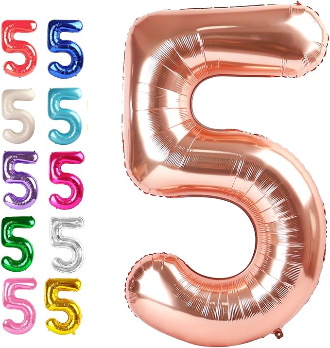 Large Rose Gold 40 Inch Birthday Number 5 Balloon, Rose Gold Five 5th 15 25 35 50 55 Birthday Anniversary Celebration Decorations, Foil Mylar Helium Numbers 5 Balloons Girl Boy Party Supplies