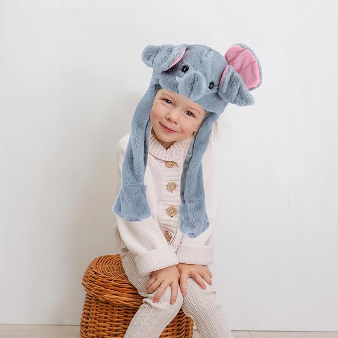 Animal Hat with Ears Moving Jumping Pop Up Beating Hat Plush Holiday Cosplay Dress Up Funny Gift for Kids