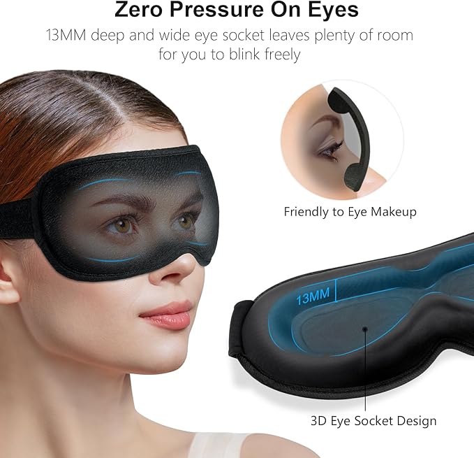 Gritin 100% Blackout Sleep Eye Mask for Women Men, Zero Pressure Sleeping Mask - Ergonomic Design 3D Cutout Eye Movement and Eyelash Friendly Night Blindfold, Ultra Soft Comfortable for Sleeping