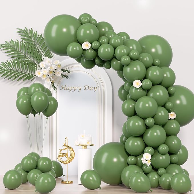 130pcs Sage Green Balloons Different Sizes 18" 12" 10" 5" Olive Green Balloons for Birthday Graduation Baby Shower Wedding Anniversary New Year Party Decorations