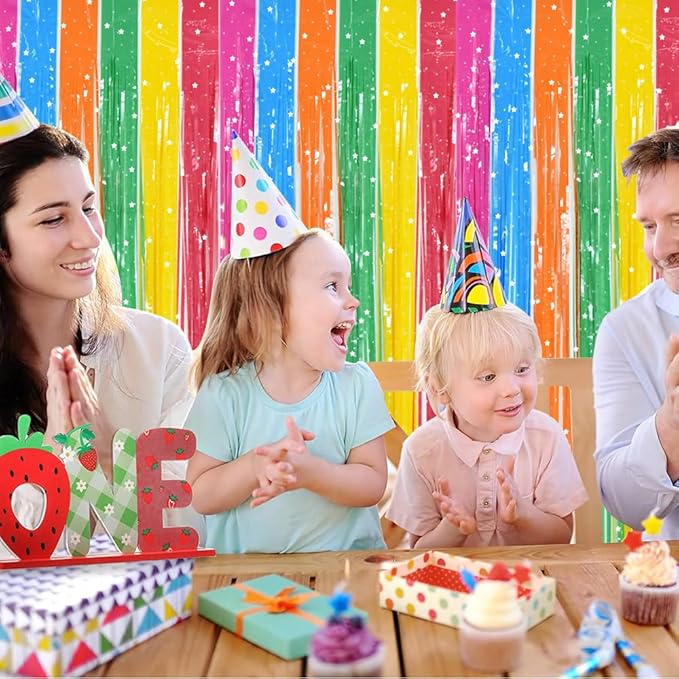 TONIFUL 3Pcs Colorful Door Streamers,Photo Booth Backdrop Metallic Colorful Foil Fringe Curtains for Halloween Birthday,Christmas,New Year,Bachelorette,Grad Party Streamers Decor(9.9ft x 6.6ft)