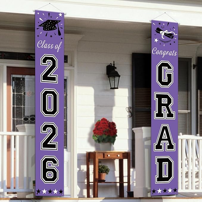 DAZONGE 2026 Graduation Decorations Purple - Graduation Porch Banners Class of 2026 Decorations for Any Schools or Grades