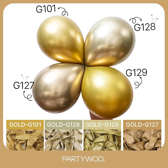 PartyWoo Metallic Gold Balloons 50pcs 12 Inch Chrome Gold Latex Helium Balloons for Wedding Christmas Birthday Graduation Baby Shower Retirement Bachelorette Tea Party Decorations Gold-G127