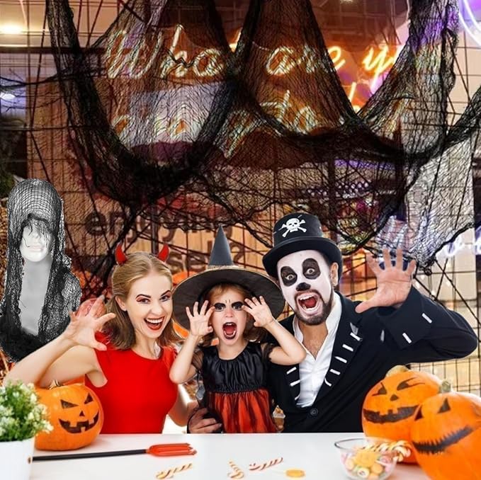 400 x 39 inch Large Size Creepy Cloth Black Halloween Scary Spooky Cloth-Windows Doorways Gauze Cobweb Spider webs Decorations for Halloween Party Haunted House Decor