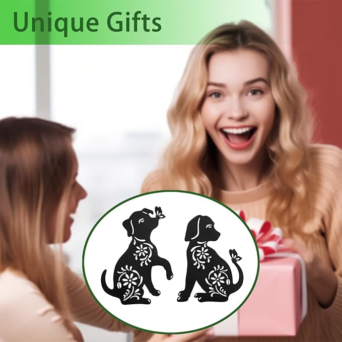 Metal Dog Garden Stake,Metal Dog Garden Decor for Outside,Patio,Outdoor,Charming Set of 2 Dogs Statues for Garden