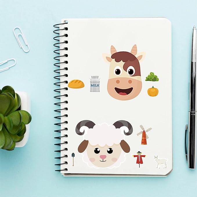 24 Sheets Farm Animal Make a Face Sticker Sheets for Kids Todders Activities, Make Your Own Stickers for Kids Birthday Party Favor Supplies Craft