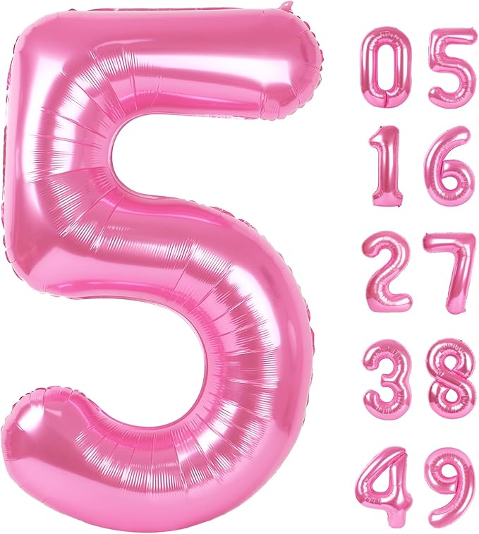 Pink 5 Number Balloon 40 Inch Large Birthday Balloon, Five 5th 15 25 35 50 55 Birthday Celebration Decorations, Foil 5 Mylar Helium Number 5 Balloons Girl Boy Anniversary Party Supplies