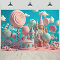 12x8ft Candyland Backdrop Fantasy Pink Sweet Candy Castle Photography Background Children's Birthday Party Candyland Theme Decorations Banner Photo Studio Props