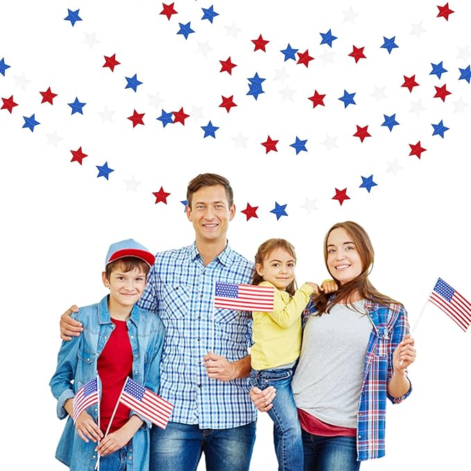 Fourth-4th of July Memorial-Day Party-Decorations - 62ft Patriotic Red-Blue White Twinkle Little Star Hanging Streamers-Garland Banner,Independence Graduation Baby Shower Birthday Decor Hugtmr