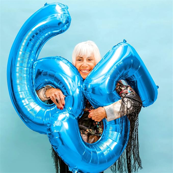 Blue Number Balloons, 40inch Large Number 5 Foil Mylar Helium Balloons, Self Inflating Number Balloons 0-9 for Men Boys 5th 50th 25th Birthday Anniversary Party Celebration Decoration Supplies