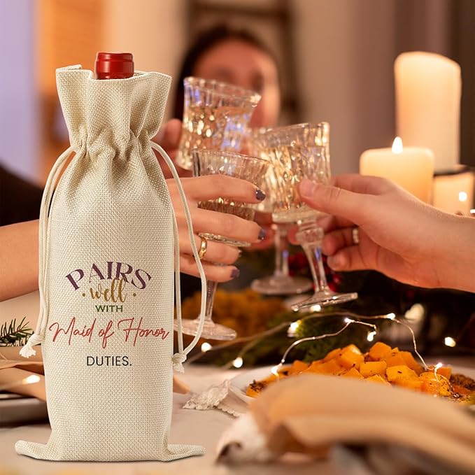 FBCCZEY Maid of Honor Bridesmaid Proposal Gifts Maid of Honor Bridesmaid Wine Bag Wedding Engagement Gift for Bridesmaid Pairs Well with Maid of Honor Duties Wine Bags