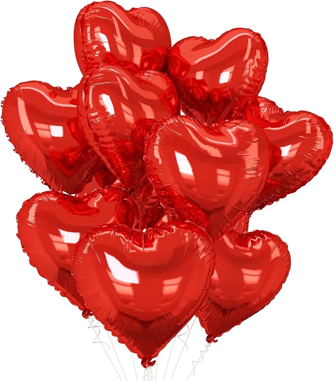 Red Heart Balloons,10Pcs Red Foil Heart Shaped Love Balloons,18Inch Helium Polyester Film Balloon for Valentines,Engagement,Birthday,Baby Shower,Wedding Party Decorations