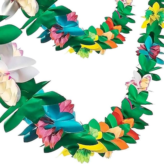 FUTUREPLUSX 2 Pack Tropical Garland Party Decorations, 20ft Multicolored Tissue Paper Hibiscus Flower Summer Banner for Birthday Beach Theme Luau Hawaiian Party Supplies Jungle Decor