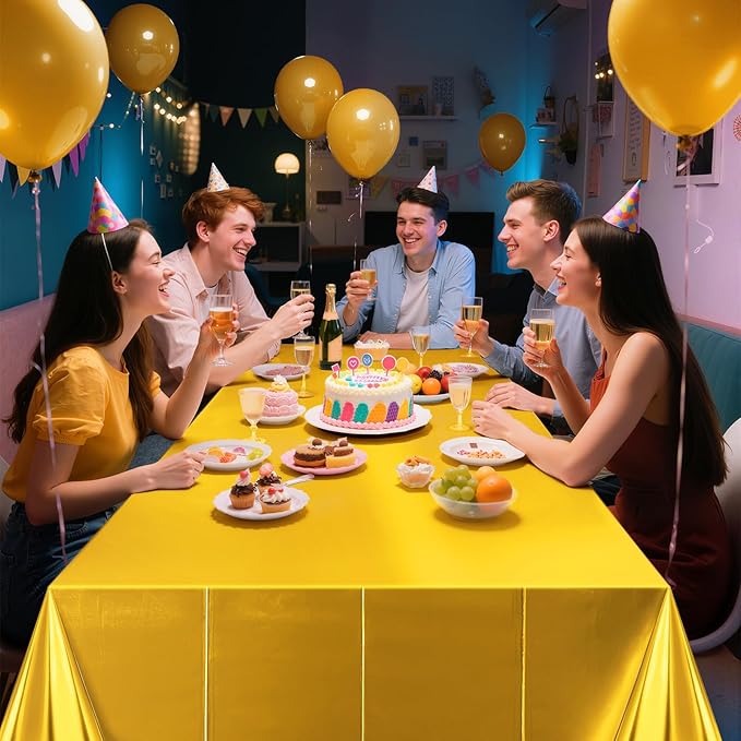 1 Piece Bright Gold Metallic Foil Tablecloth - Stunning Matte Finish, Durable and Easy to Clean - Perfect for Bachelorette, Birthday, Wedding, and Anniversary Party Decorations