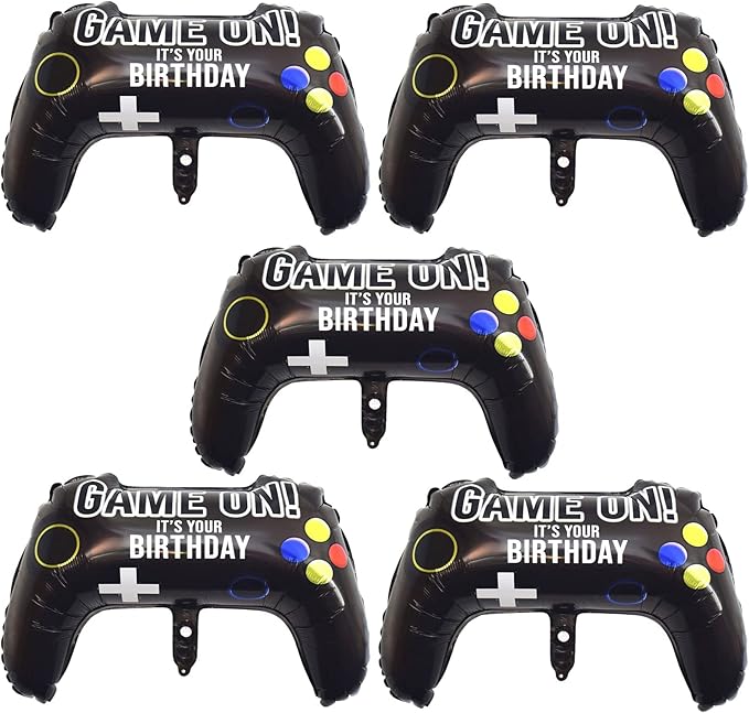 5 Pieces Video Game Party Balloons, Giant Video Game Controller Mylar Foil Balloons Game on Balloons for Kids Boys Gaming Theme Birthday Party Video Game Baby Shower Decorations Supplies