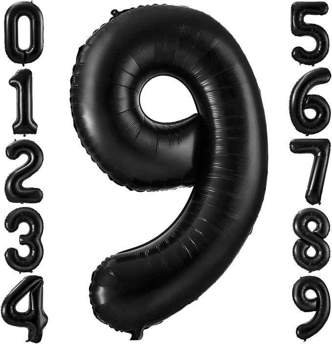 Black 9 Balloon Number,40 Inch Number 9 Balloon Large Black 9 Foil Mylar Helium Balloon for Birthday Party Decorations