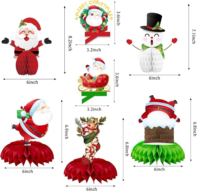 15PCS Christmas Party Honeycomb Centerpieces, Christmas Party Table Decoration With Santa Claus, Christmas Tree, Snowman for Holiday XMAS Supplies Christmas Party Supplies