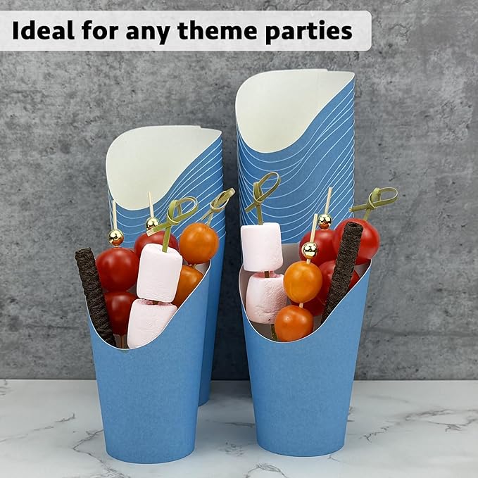 CAMKYDE 50 Pcs French Fries Holder, 12oz Disposable Paper French Fry Cups Charcuterie Cups for all Occasions (12oz, Blue)
