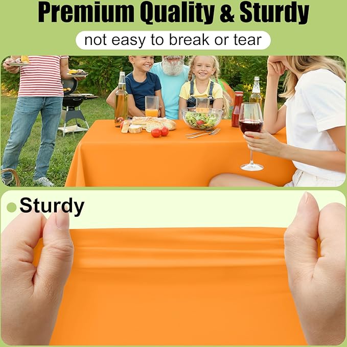 Smiry Disposable Table Cloth - 12 Pack, 54 x 108 Inch Waterproof Rectangle Tablecloths for Parties, Decorative Plastic Table Cover, Leakproof & Sturdy, Orange