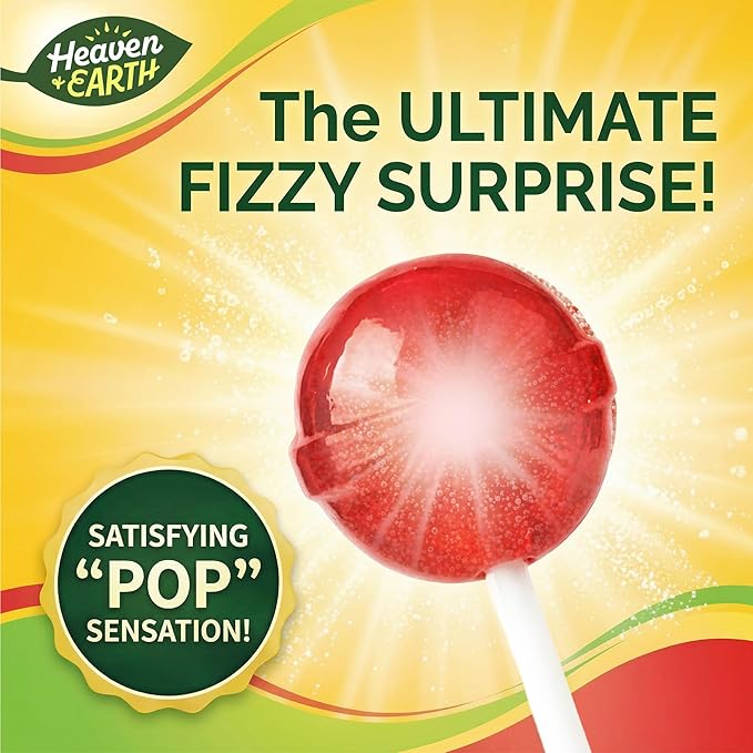 Heaven & Earth Berry, Apple, & Strawberry Fizz Pops (Approx. 38 Count) | All Natural Candy | Kosher | No Artificial Colors | Fun Fizzy Center | Bulk Pack for Parties & Goodie Bags