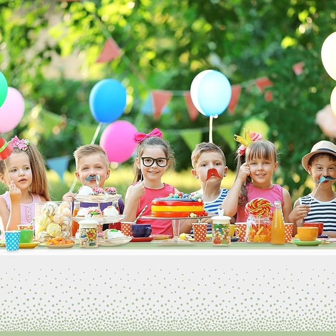 6 Pack White and Sage Green Tablecloth Party Decorations Plastic White Tablecloth Printed Sage Green Table Runner 54 x108 Inch Disposable Rectangle Table Cover for Birthday Wedding Graduation