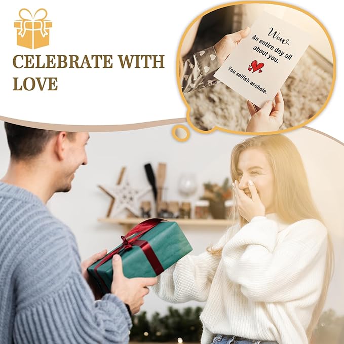 Qiliji Funny Birthday Card for Him Her, Snarky Birthday Card for Boyfriend Girlfriend Husband Wife, Sarcastic Bday Cards for Men Women, You Selfish Asshole
