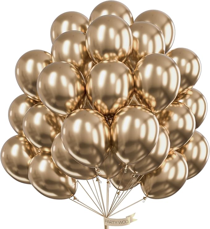 PartyWoo Metallic Gold Balloons 50pcs 12 Inch Chrome Gold Latex Helium Balloons for Wedding Christmas Birthday Graduation Baby Shower Retirement Bachelorette Tea Party Decorations Gold-G127