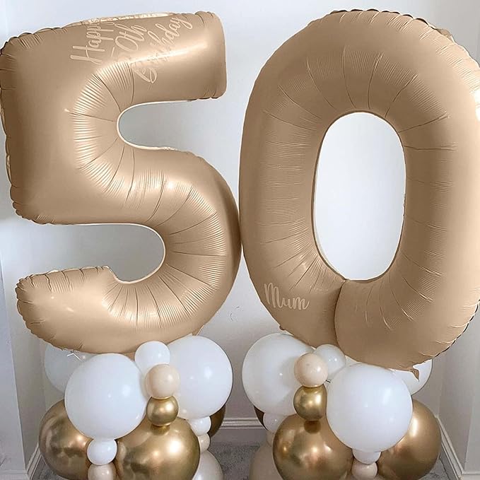 Nude Number Balloons for Boys Girls, 40inch Large Tan Number 6 Foil Mylar Helium Balloons, Self Inflating Apricot Number Balloons 0-9 for Men Women 6th 60th Birthday Anniversary Party Decoration