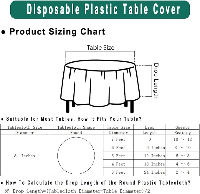 White Plastic Tablecloths 2 Pack Disposable Table Covers 84 Inch Circle Bridal Shower Party Tablecovers PEVA Solid Table Cloths for BBQ Picnic Birthday Wedding Banquet Parties 6 ft Round Table Use