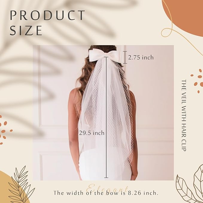Bridal Veil Bachelorette Party Veil White Bow Wedding Veil Elegant Tulle Layer Hair Clip for Women and Girls