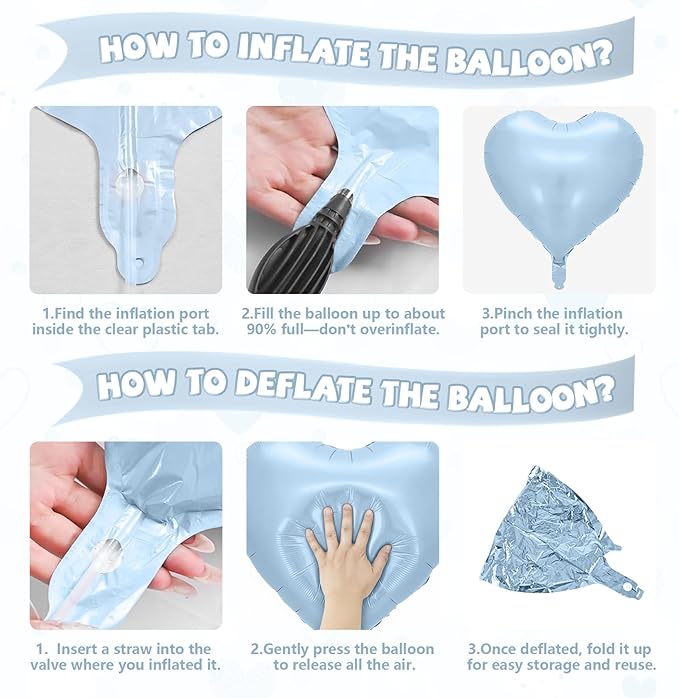 Baby Blue Heart Balloons, 10 Pcs Light Blue White Heart Shaped Balloon, 18 Inch Apricot Cream Sand White Nude Foil Balloons for Engagement Brithday Baby Shower Wedding Valentines Party Decoration