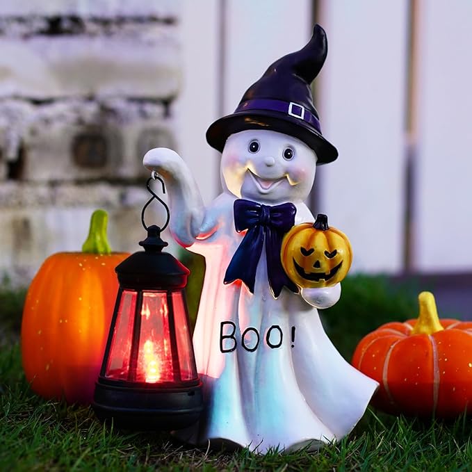 Halloween Decoration Ghost Solar Statue Outdoor - Cute Halloween Decor for Garden Home Patio Balcony : Unique Gifts for Holiday Decorations