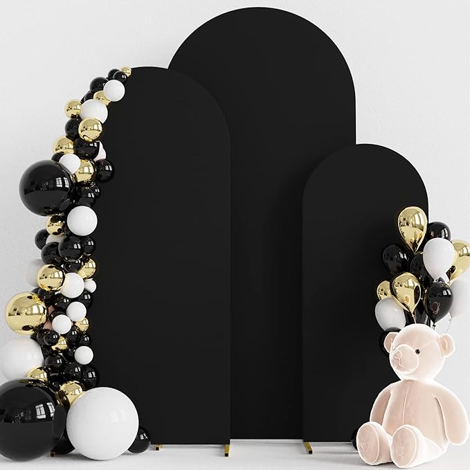Wokceer Set of 3 Wedding Arch Cover Spandex Fitted Wedding Arch Stand Covers for Round Top Chiara Arch Backdrop Stands Cover for Birthday Party Ceremony Banquet Decoration 4ft,5ft,6ft Black