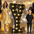 Pooqla 4 FT Marquee Light Up Letters, Giant LED Sign Black Marquee Letter Lights 4 Feet Tall, Big Mosaic Letters for Balloons Birthday Party Anniversary Wedding Decorations, Warm White Y